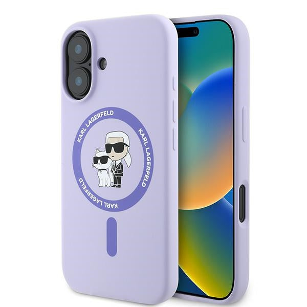 Karl Lagerfeld silikoninis MagSafe dėklas iPhone 16 Plus – violetinis