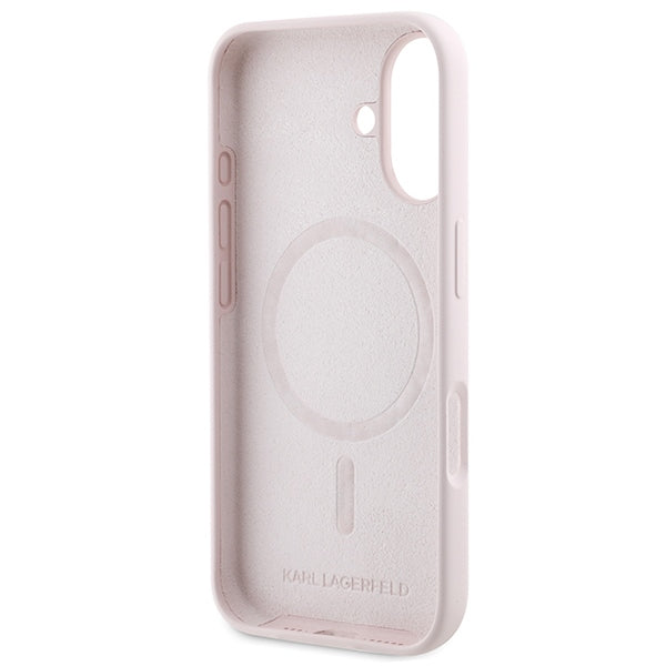 Karl Lagerfeld silikoninis MagSafe dėklas iPhone 16 – rožinis