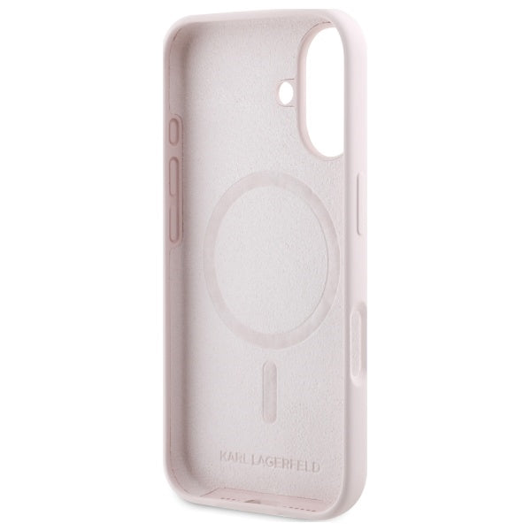 Karl Lagerfeld silikoninis MagSafe dėklas iPhone 16 – rožinis
