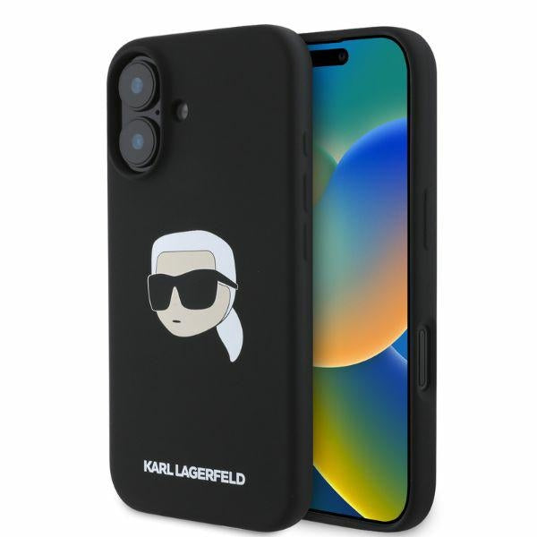 Karl Lagerfeld silikoninis MagSafe dėklas iPhone 16 – juodas