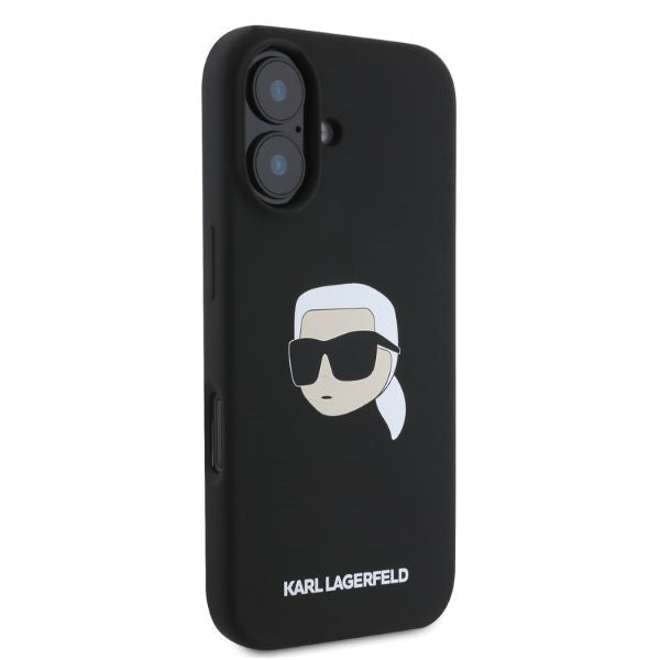 Karl Lagerfeld silikoninis MagSafe dėklas iPhone 16 – juodas
