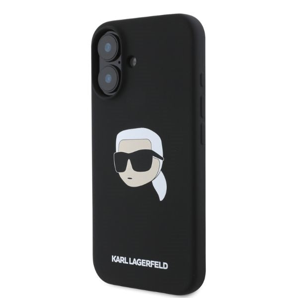Karl Lagerfeld silikoninis MagSafe dėklas iPhone 16 – juodas