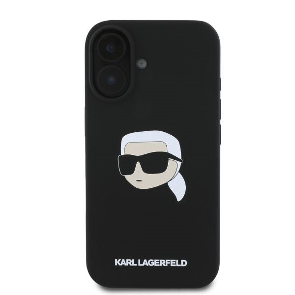 Karl Lagerfeld silikoninis MagSafe dėklas iPhone 16 – juodas