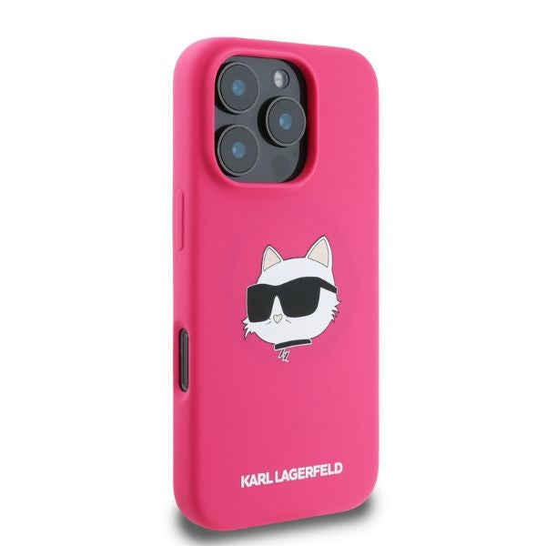 Karl Lagerfeld silikoninis MagSafe dėklas iPhone 16 Pro Max – fuksija
