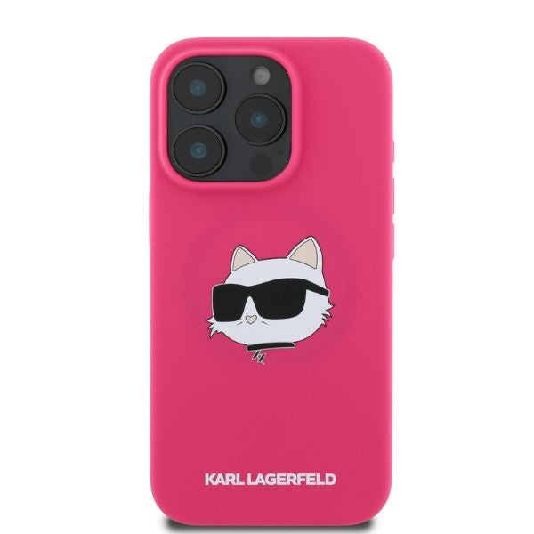 Karl Lagerfeld silikoninis MagSafe dėklas iPhone 16 Pro Max – fuksija