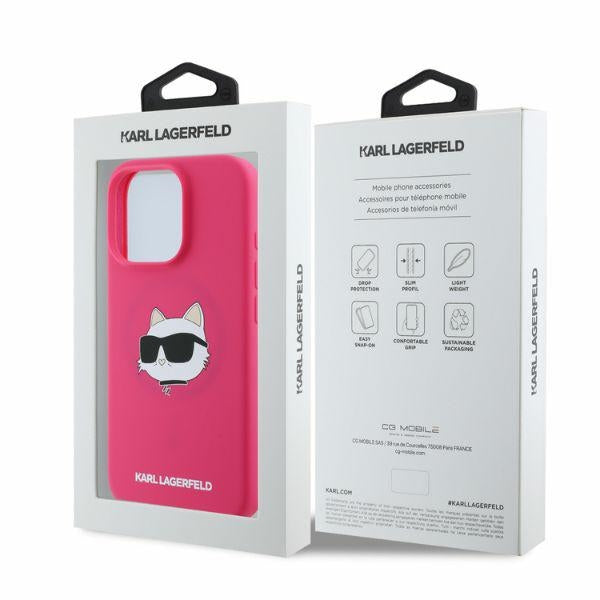 Karl Lagerfeld silikoninis MagSafe dėklas iPhone 16 Pro Max – fuksija