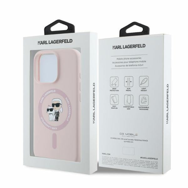 Karl Lagerfeld silikoninis MagSafe dėklas iPhone 16 Pro Max – rožinis