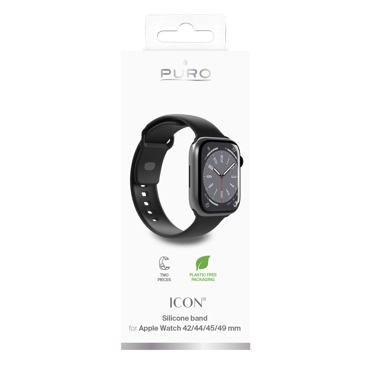 Puro Icon silikoninis dirželis Apple Watch 42 / 44 / 45 / 49 mm - Juodas (2 vnt.) -- Apple Watch