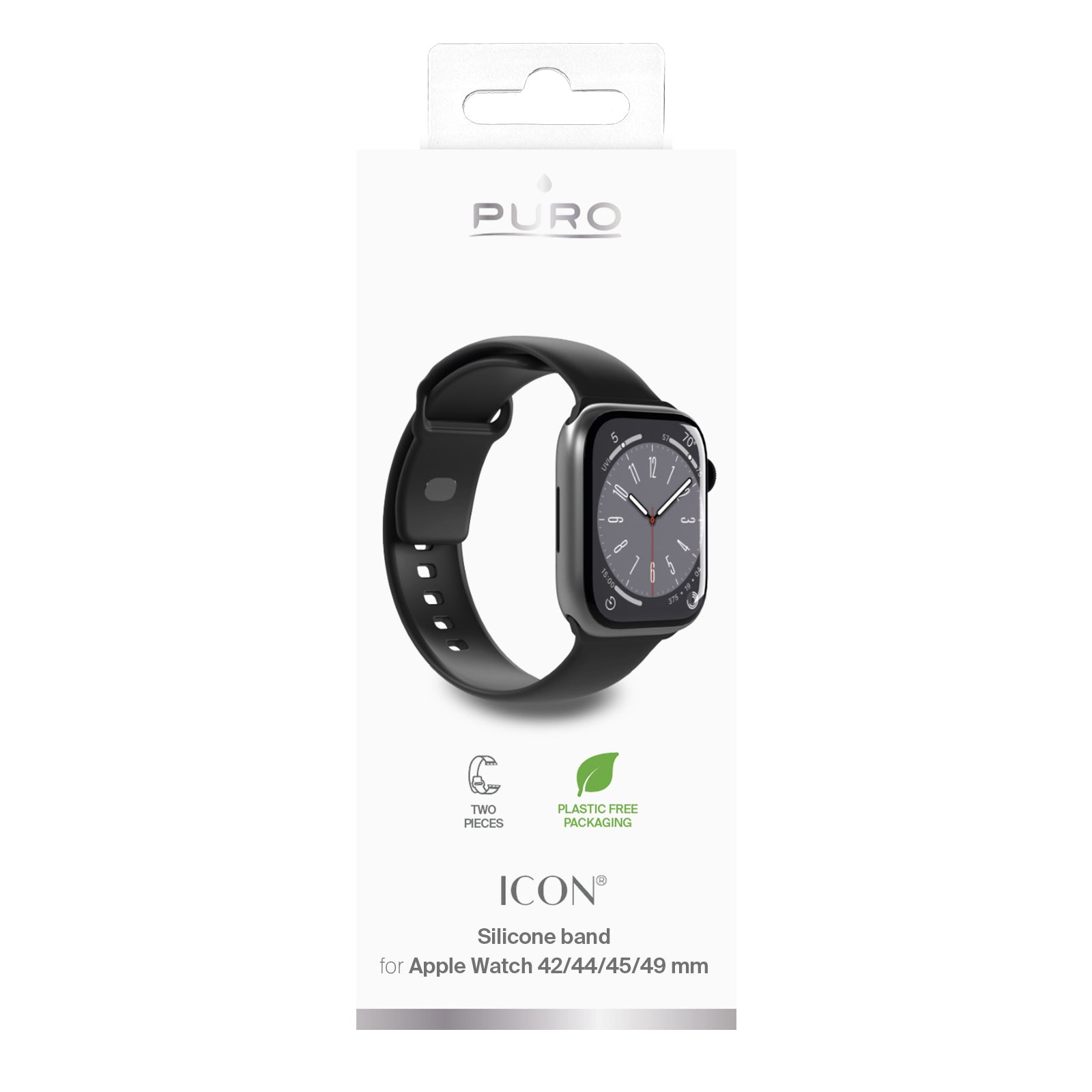 Puro Icon silikoninis dirželis Apple Watch 42 / 44 / 45 / 49 mm - Juodas (2 vnt.) -- Apple Watch