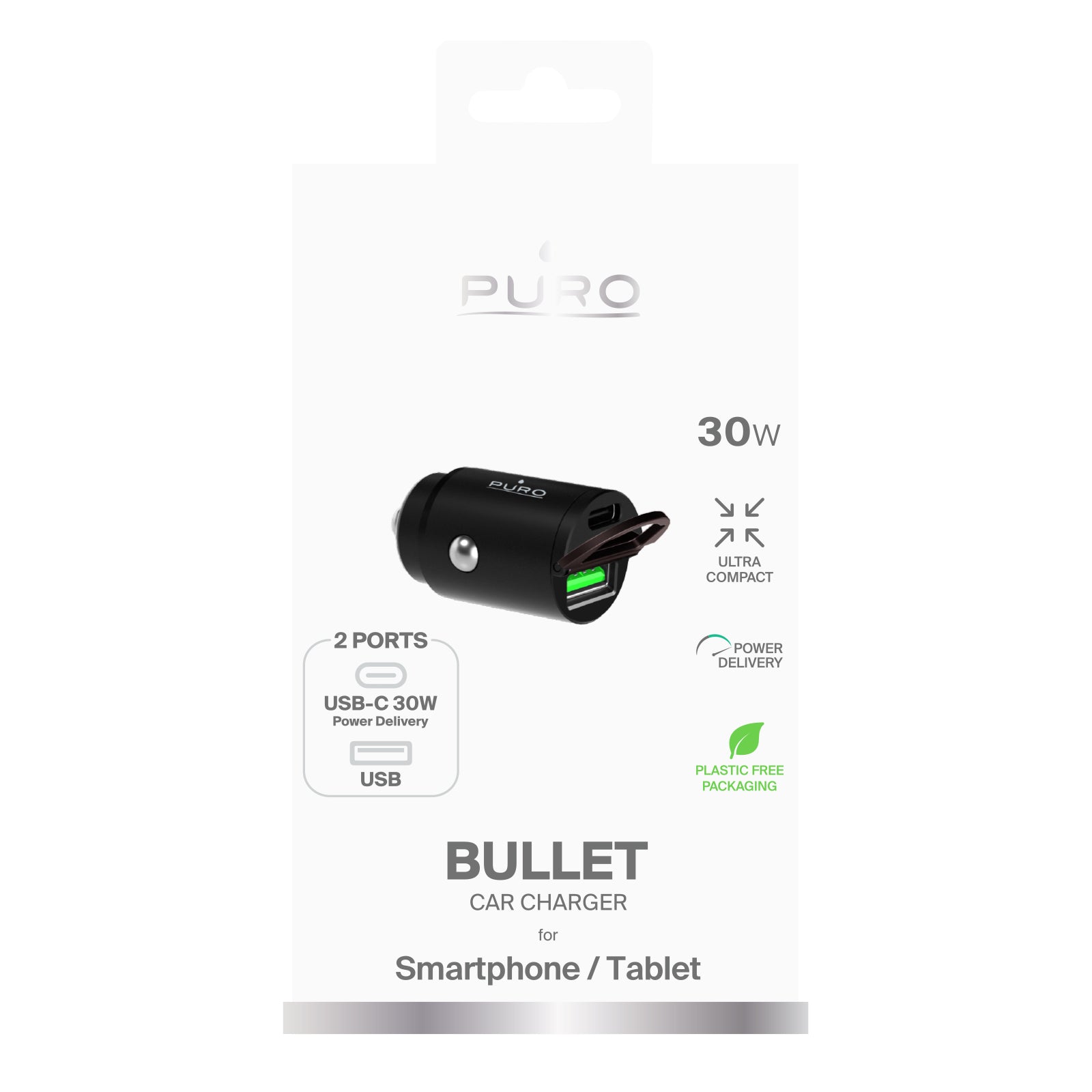 Puro Mini 30W Power Delivery USB-C USB-A automobilinis įkroviklis - juodas