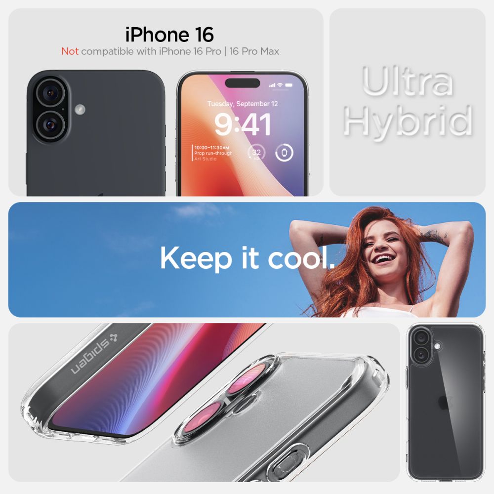 Spigen Ultra Hybrid dėklas iPhone 16 – skaidrus