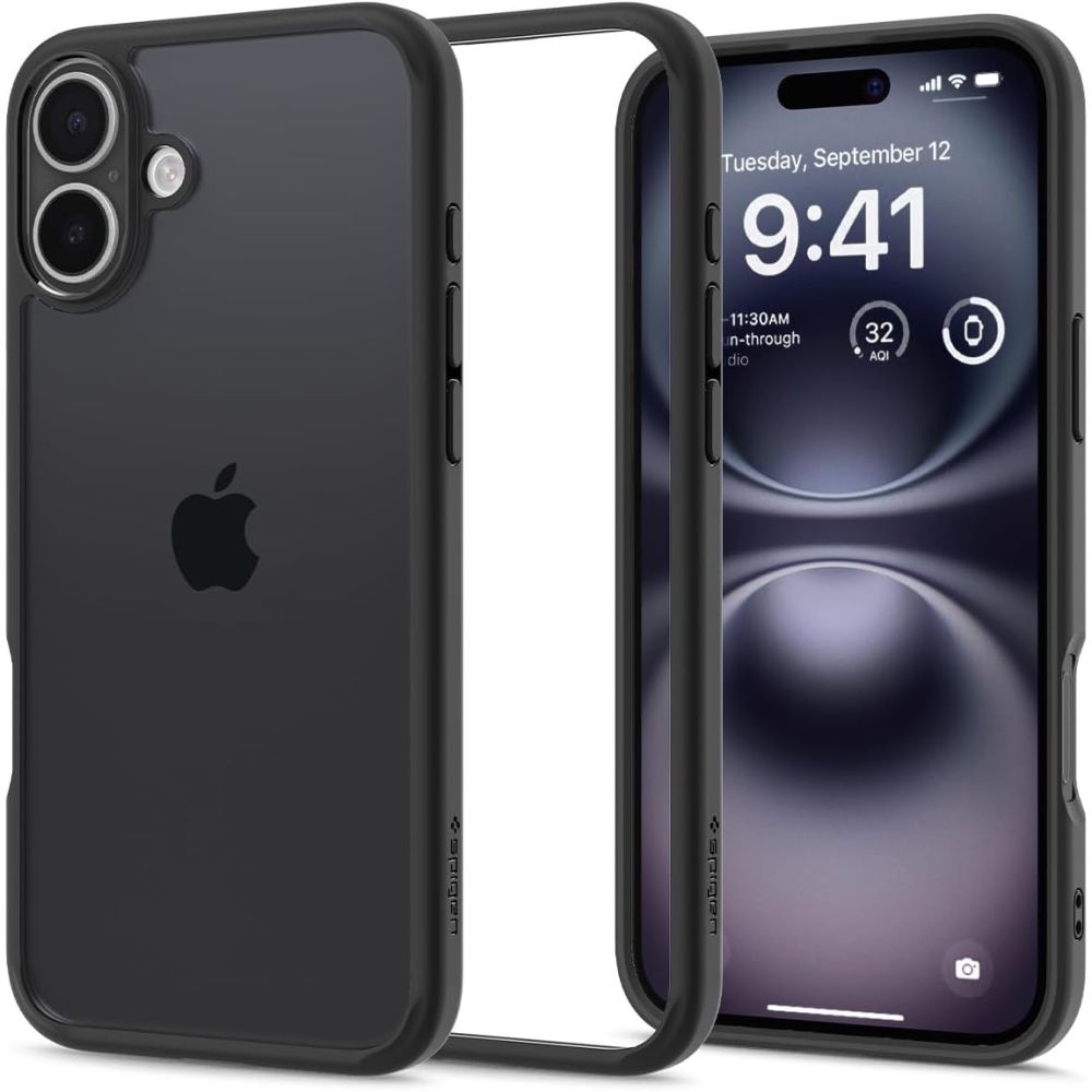 Spigen Ultra Hybrid dėklas iPhone 16 – juodas matinis