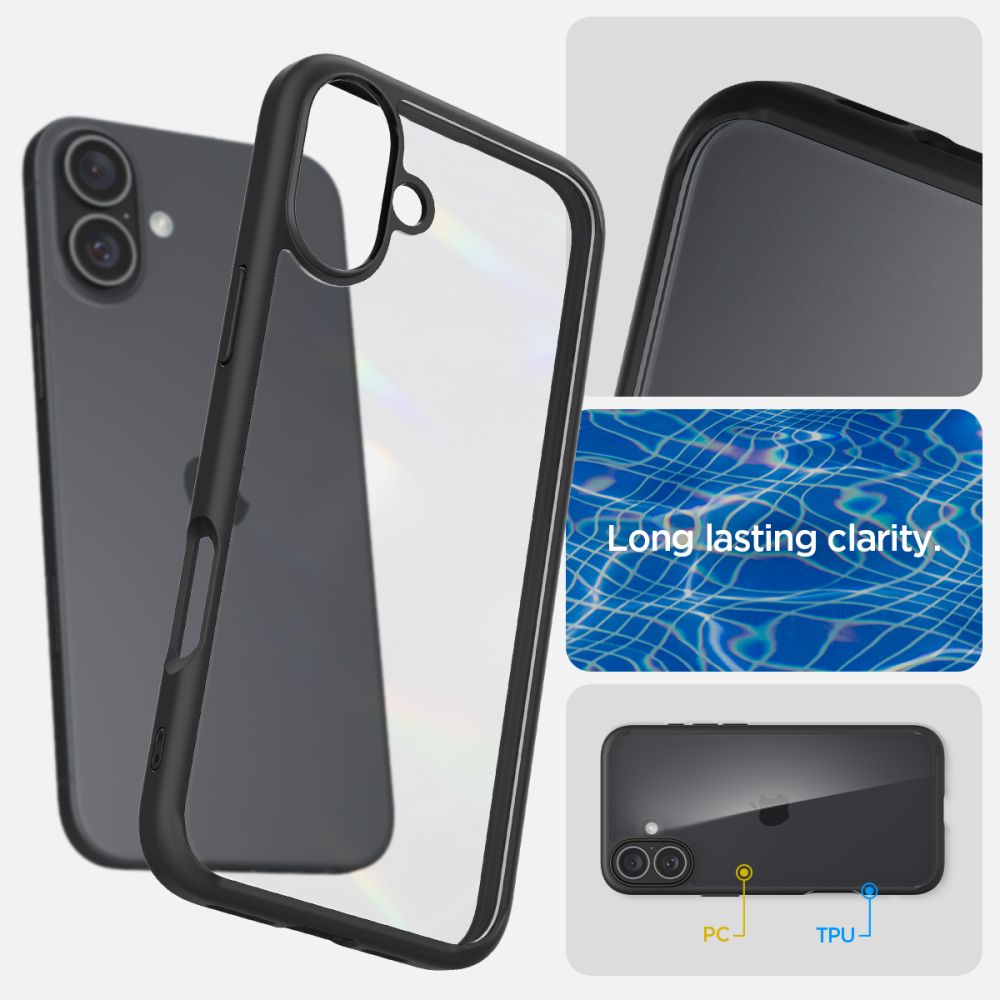 Spigen Ultra Hybrid dėklas iPhone 16 – juodas matinis