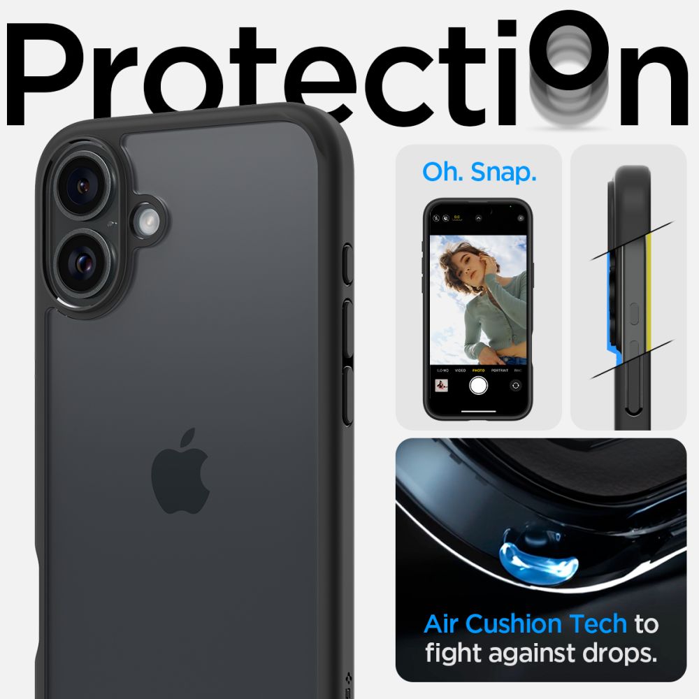 Spigen Ultra Hybrid dėklas iPhone 16 – juodas matinis