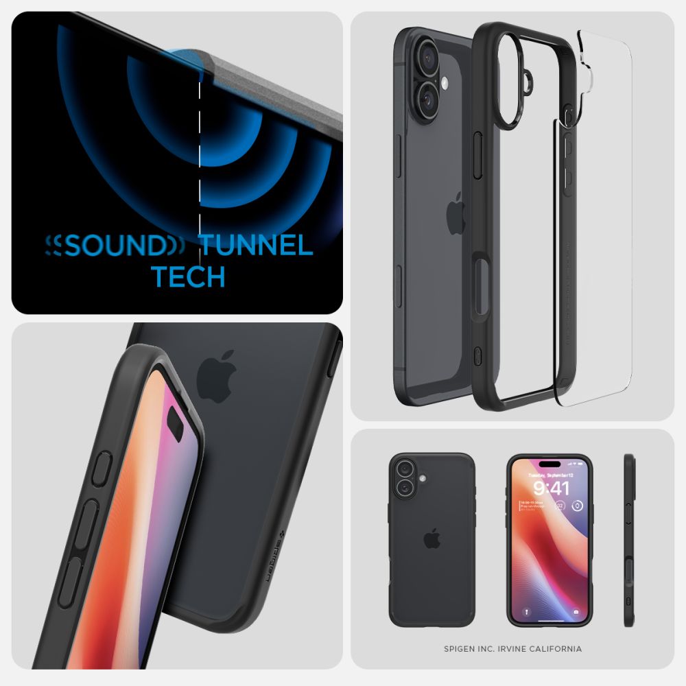 Spigen Ultra Hybrid dėklas iPhone 16 – juodas matinis