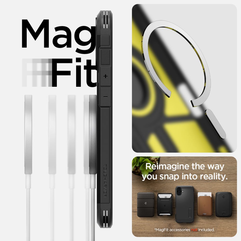 Spigen Tough Armor MagSafe dėklas su stovu iPhone 16 – juodas