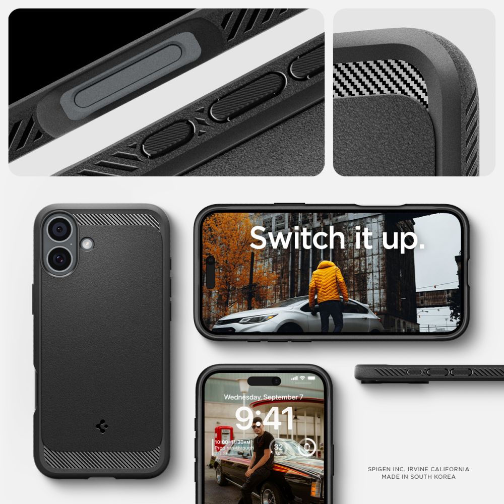 Spigen Rugged Armor MagSafe dėklas iPhone 16 – juodas