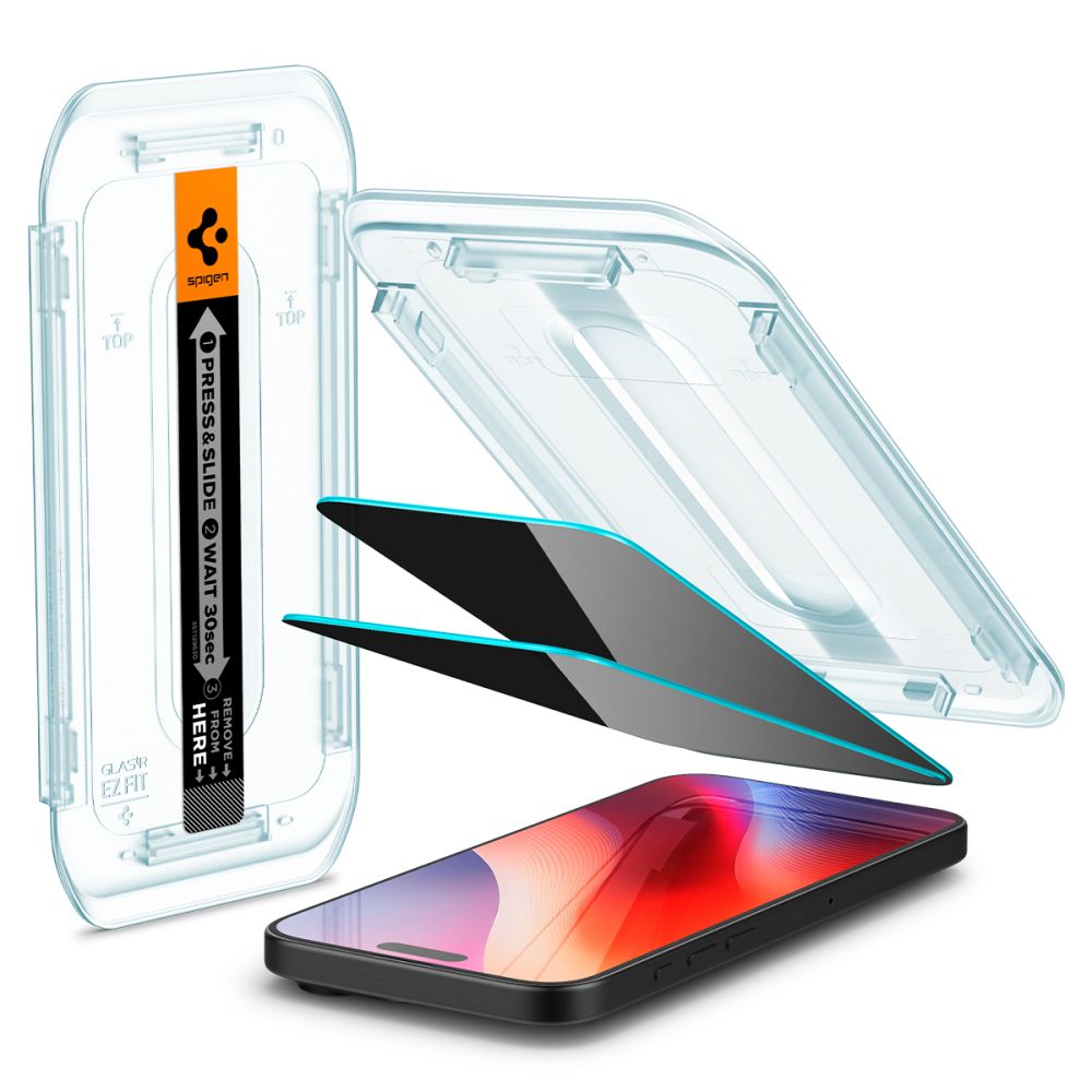 Spigen EZ Fit privatumo grūdintas stiklas iPhone 16 Pro/17 – 2 vnt.