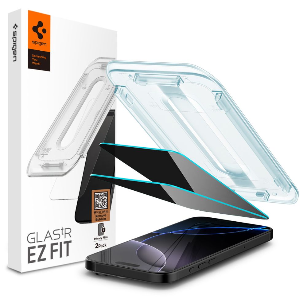 Spigen EZ Fit privatumo grūdintas stiklas iPhone 16 Pro/17 – 2 vnt.