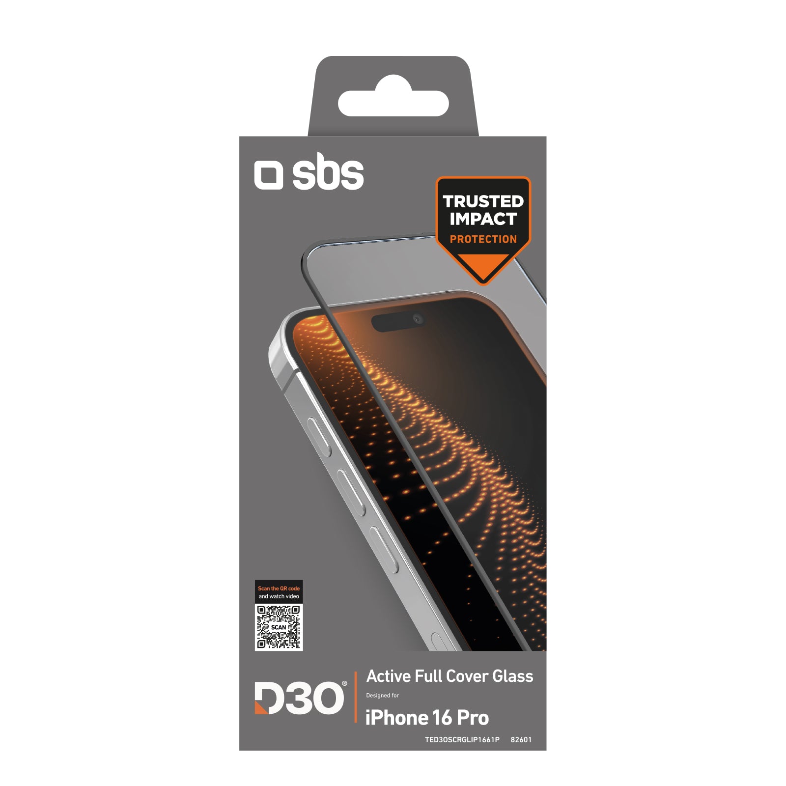 SBS D3O grūdintas stiklas iPhone 16 Pro su rėmeliu