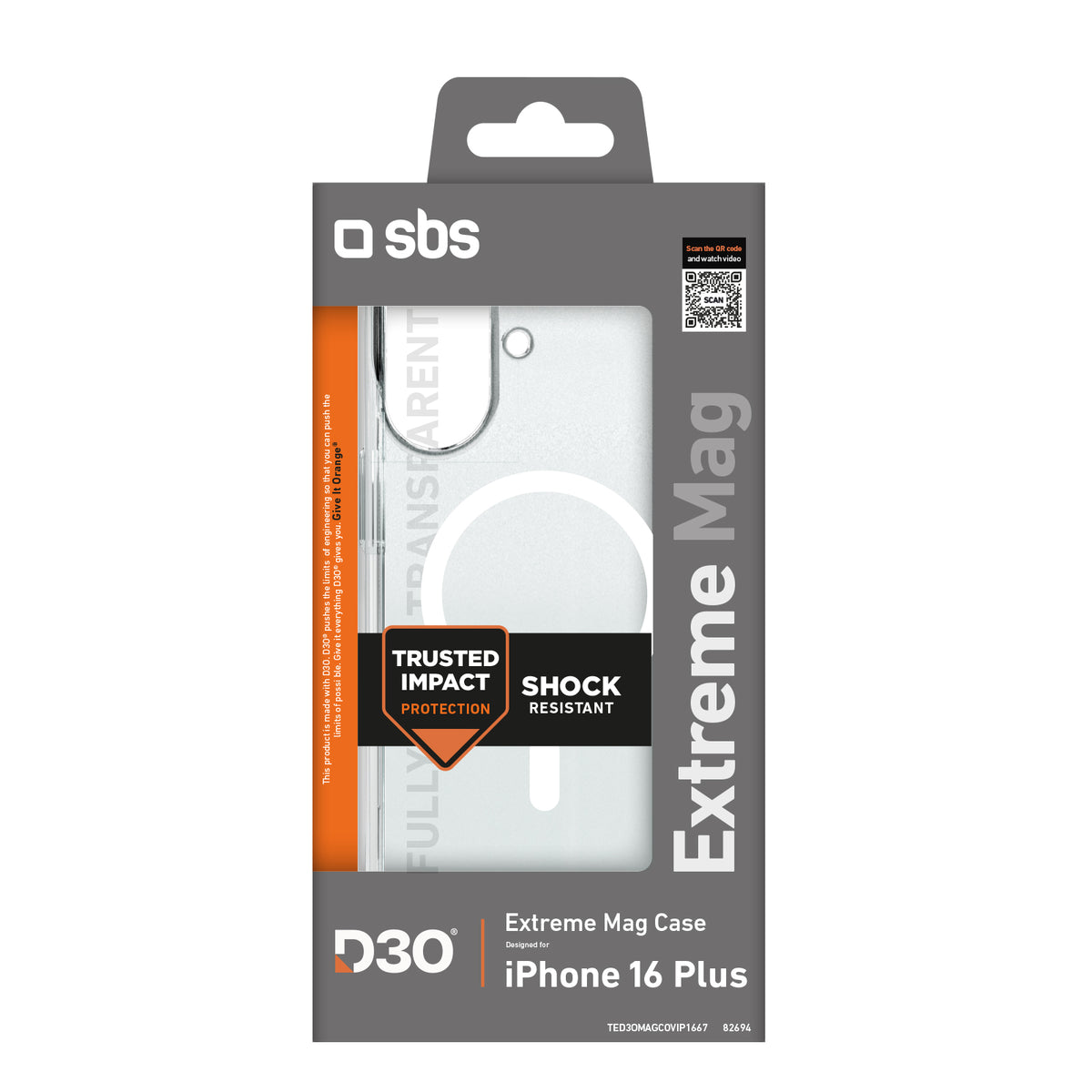 SBS Extreme Mag D3O MagSafe dėklas iPhone 16 Plus – skaidrus