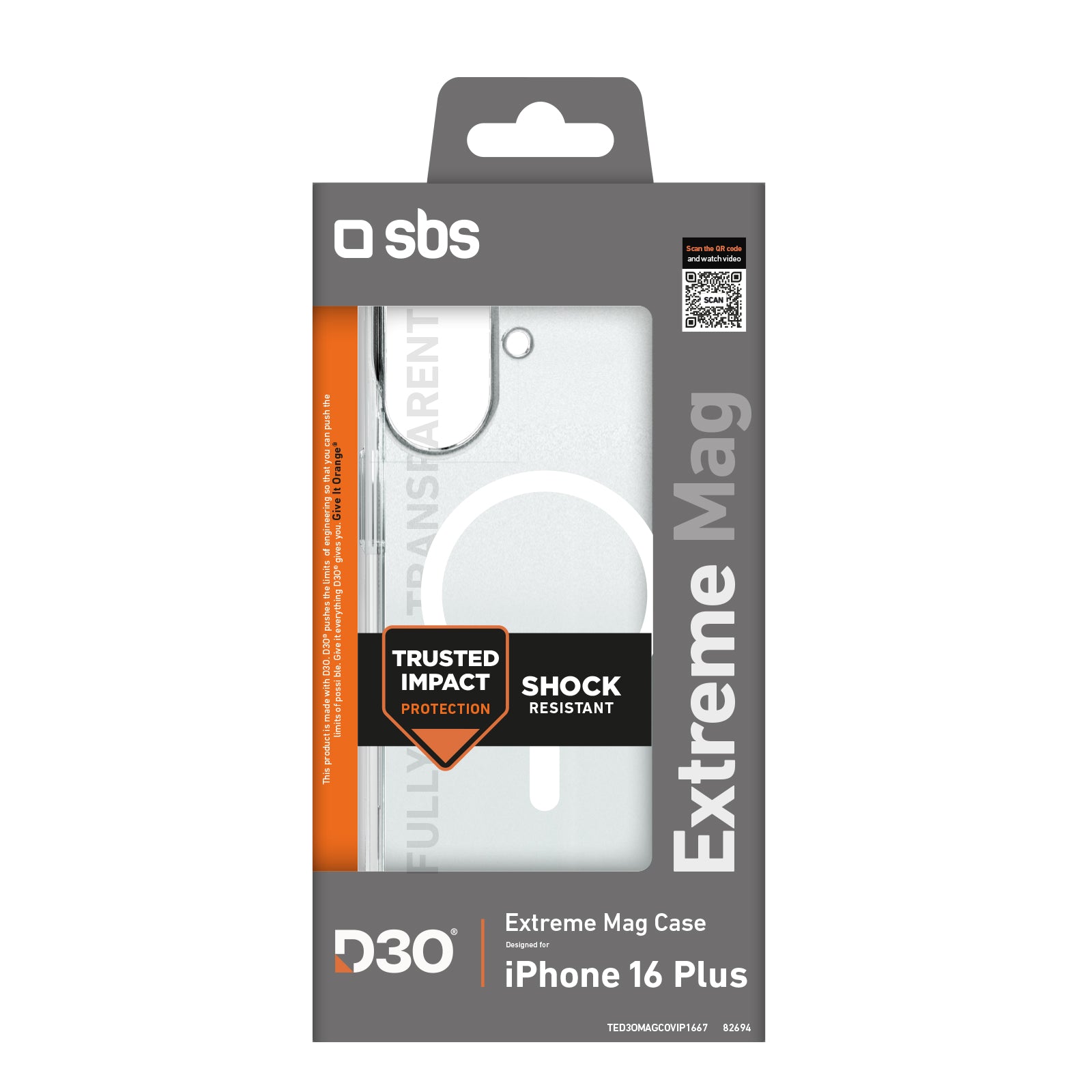SBS Extreme Mag D3O MagSafe dėklas iPhone 16 Plus – skaidrus