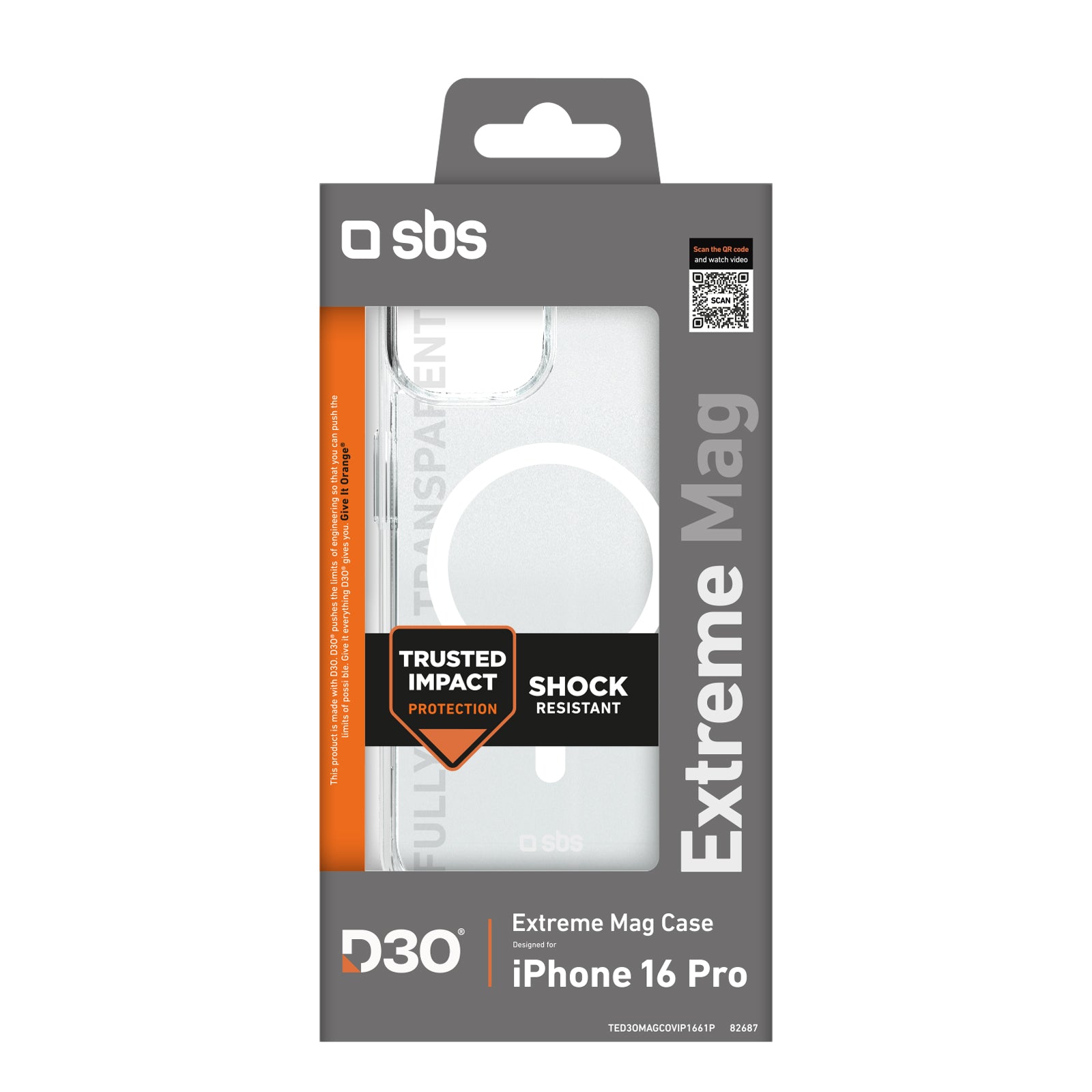 SBS Extreme Mag D3O MagSafe dėklas iPhone 16 Pro – skaidrus