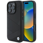 BMW Leather Crossing Lines dėklas iPhone 16 Pro – juodas