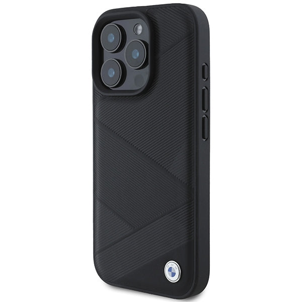BMW Leather Crossing Lines dėklas iPhone 16 Pro – juodas