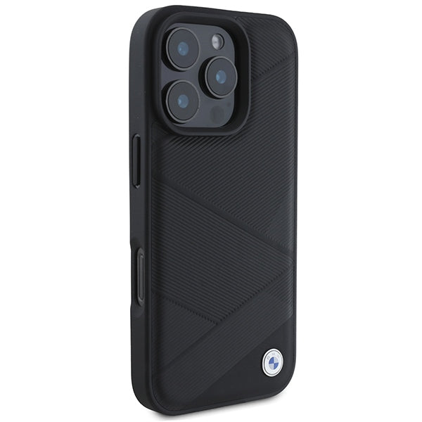 BMW Leather Crossing Lines dėklas iPhone 16 Pro – juodas