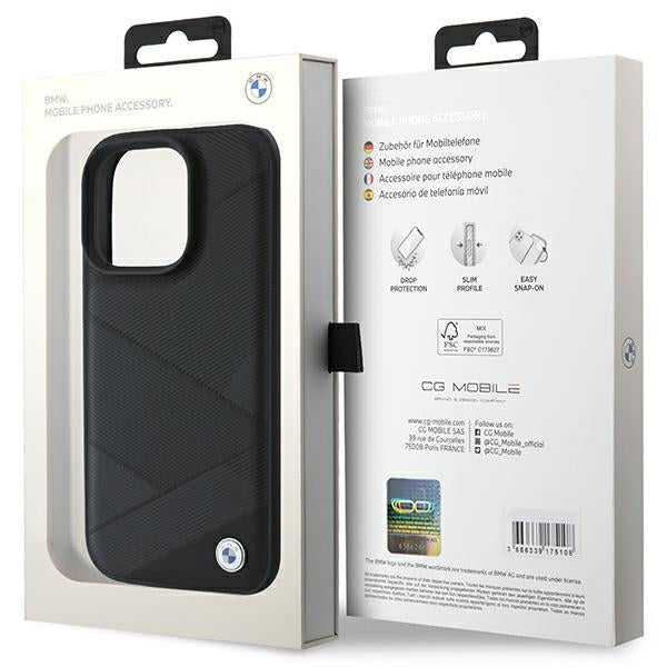 BMW Leather Crossing Lines dėklas iPhone 16 Pro – juodas