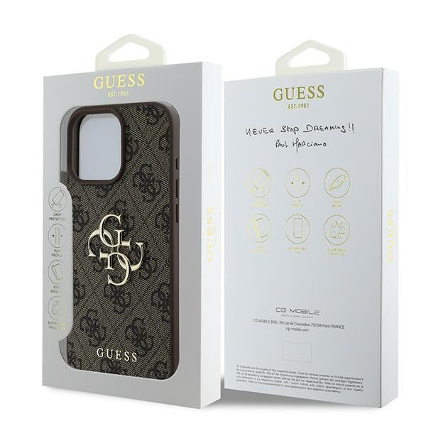 Guess 4G Didelis logotipo dėklas, skirtas iPhone 16 Pro – rudas
