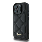 Guess dėklas iPhone 16 Pro – juodas, Quilted Metal Logo