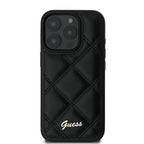 Guess dėklas iPhone 16 Pro – juodas, Quilted Metal Logo