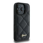 Guess dėklas iPhone 16 Pro – juodas, Quilted Metal Logo
