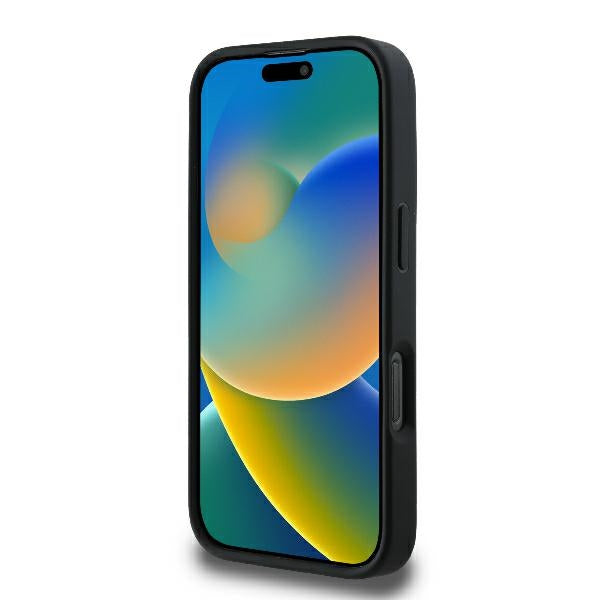 Guess dėklas iPhone 16 Pro – juodas, Quilted Metal Logo