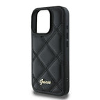 Guess dėklas iPhone 16 Pro – juodas, Quilted Metal Logo