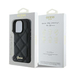 Guess dėklas iPhone 16 Pro – juodas, Quilted Metal Logo