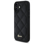 Guess Quilted Metal Logo dėklas iPhone 16 Plus – juodas