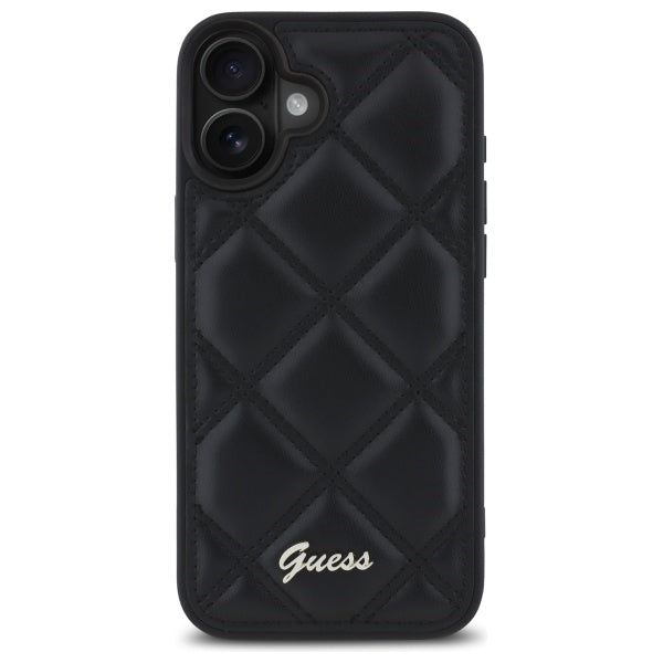 Guess Quilted Metal Logo dėklas iPhone 16 Plus – juodas