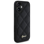Guess Quilted Metal Logo dėklas iPhone 16 Plus – juodas