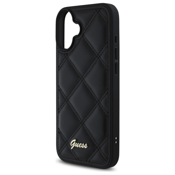 Guess Quilted Metal Logo dėklas iPhone 16 Plus – juodas