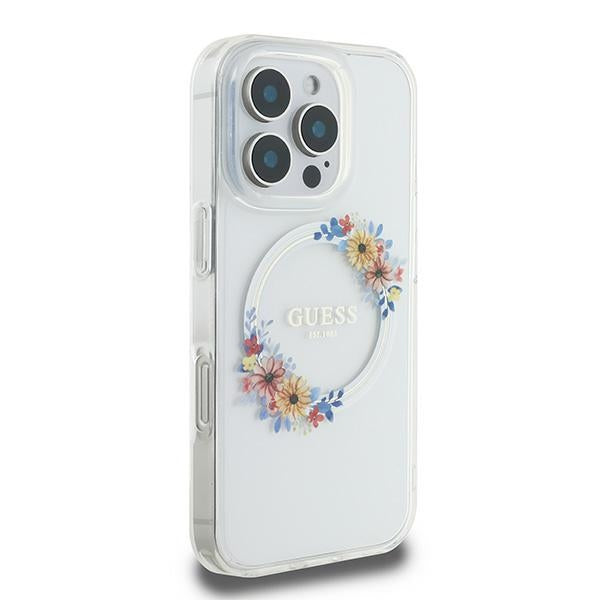 Guess MagSafe dėklas iPhone 16 Pro – skaidrus