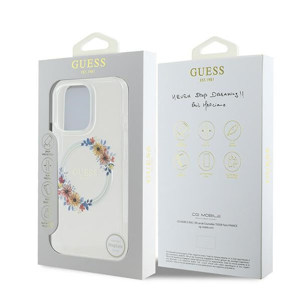 Guess MagSafe dėklas iPhone 16 Pro – skaidrus