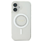 Guess MagSafe dėklas iPhone 16 Plus – baltas, su kristalais