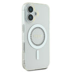 Guess MagSafe dėklas iPhone 16 Plus – baltas, su kristalais