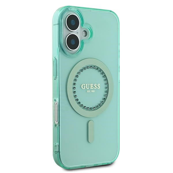 Guess MagSafe dėklas iPhone 16 Plus – žalias