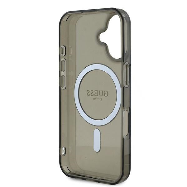 Guess MagSafe dėklas iPhone 16 – juodas, IML Glitter Circle