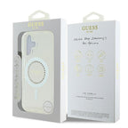 Guess MagSafe dėklas iPhone 16 – baltas, su cirkoniais