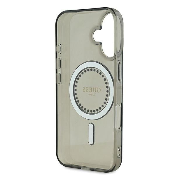 Guess MagSafe dėklas iPhone 16 – juodas su cyrkoniais